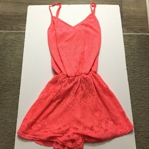 Neon Orange Lace Romper Adjustable Straps